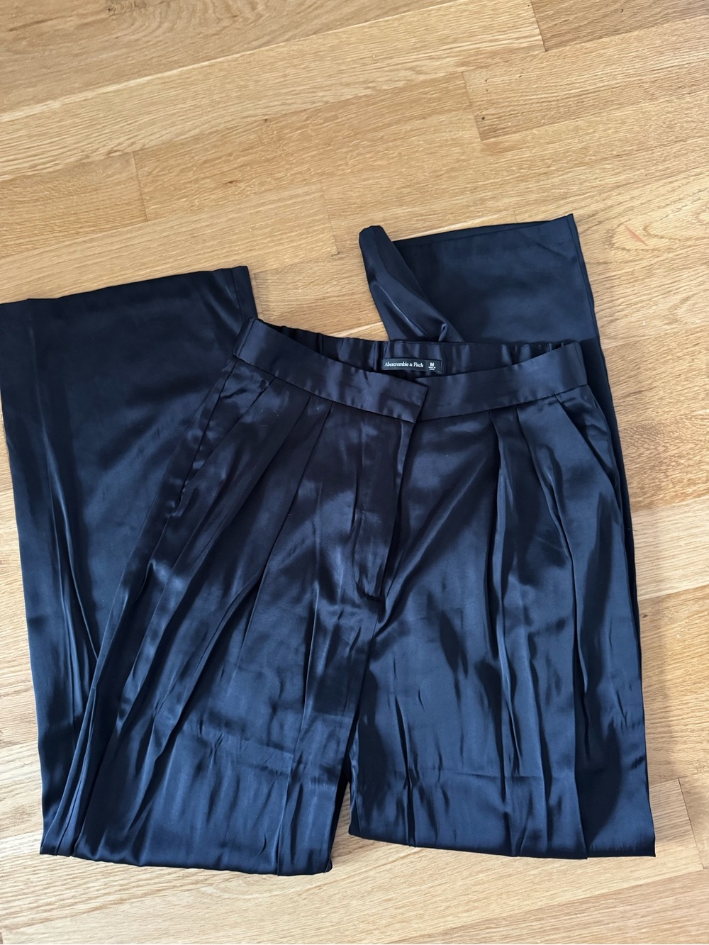 Abercrombie Black Satin Wide-Leg Pants